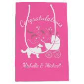 コリー·ドッグ·ベビー·シャワー·ピンク·ガール ミディアムペーパーバッグ (正面)