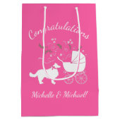 コリー·ドッグ·ベビー·シャワー·ピンク·ガール ミディアムペーパーバッグ (裏面)