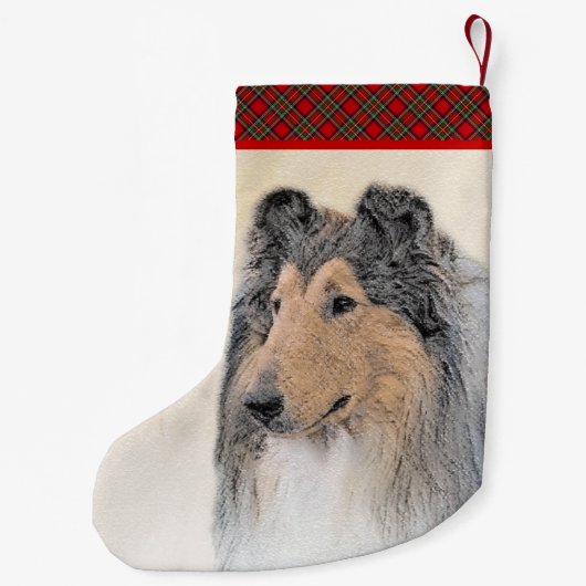 コリー（ラフ）絵画ズ-かわいいオリジナルの犬芸術 スモールクリスマスストッキング (裏面)