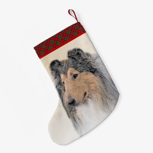 コリー（ラフ）絵画ズ-かわいいオリジナルの犬芸術 スモールクリスマスストッキング (裏面 (吊り時))