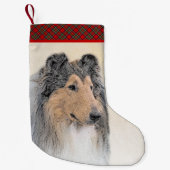 コリー(ラフ)絵画ズ-かわいいオリジナルの犬芸術 スモールクリスマスストッキング (正面)