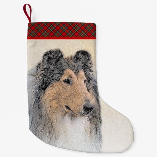 コリー（ラフ）絵画ズ-かわいいオリジナルの犬芸術 スモールクリスマスストッキング (正面)