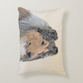 コリー（ラフ）絵画ズ – かわいいオリジナルドッグアート アクセントクッション (正面(垂直))