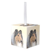 コリー（ラフ）絵画ズ – かわいいオリジナルドッグアート キューブオーナメント (裏面アングル)