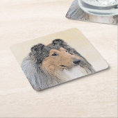 コリー（ラフ）絵画ズ – かわいいオリジナルドッグアート スクエアペーパーコースター (アングル)