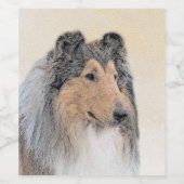 コリー（ラフ）絵画ズ – かわいいオリジナルドッグアート ワインラベル (シングルラベル)