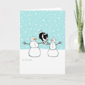 コリ縁どーと雪だるま |敏捷性犬のクリスマス シーズンカード (正面)