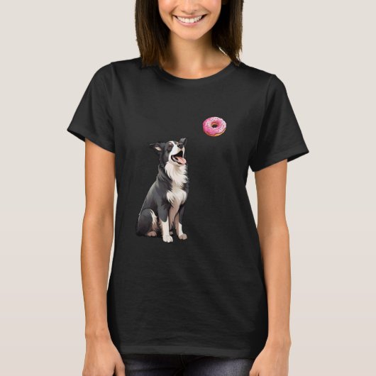 コリ縁どーはドーナツを見つめおもしろいている Tシャツ (正面)