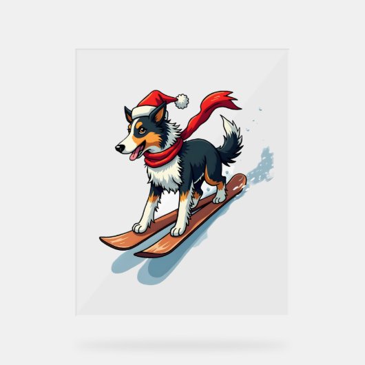 コリ縁どースノーボーダー犬 アクリルサイン (正面)