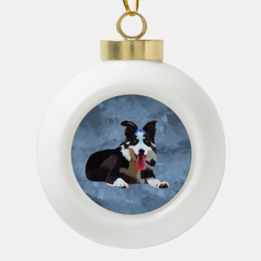 コリ縁どードウウォーターカラーアートポートレート セラミックボールオーナメント (正面)