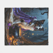 コリ縁どードグお洒落ハロウィン絵を描ズ フリースブランケット (正面(横))