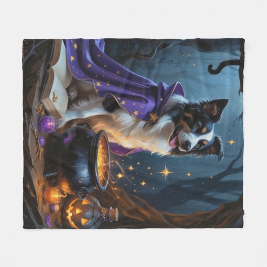 コリ縁どードグお洒落ハロウィン絵を描ズ フリースブランケット (正面(横))