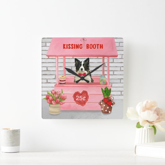 コリ縁どードグバレンタインデーキスをするス スクエア壁時計 (ホーム)