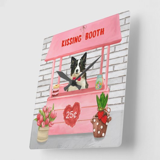 コリ縁どードグバレンタインデーキスをするス スクエア壁時計 (傾斜)