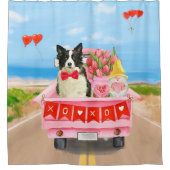 コリ縁どードグバレンタインデートラックハート シャワーカーテン (正面)