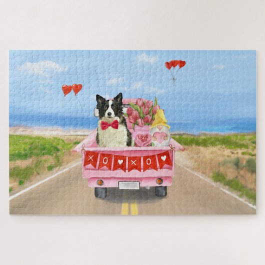 コリ縁どードグバレンタインデートラックハート ジグソーパズル (横)