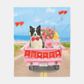 コリ縁どードグバレンタインデートラックハート フリースブランケット (正面)