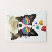 コリ縁どードッグとハートバレンタインデー ジグソーパズル (横)