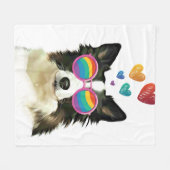 コリ縁どードッグとハートバレンタインデー フリースブランケット (正面(横))