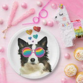 コリ縁どードッグとハートバレンタインデー ペーパープレート (パーティー)