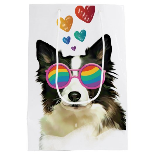 コリ縁どードッグとハートバレンタインデー ミディアムペーパーバッグ (裏面)