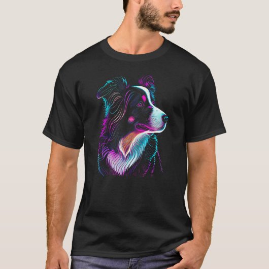 コリ縁どードッグアート縁どコリー Tシャツ (正面)