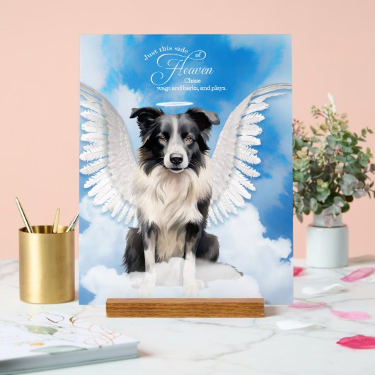 コリ縁どードッグエンジェルと名前ペット記念碑 アクリルサイン (ウェディング)