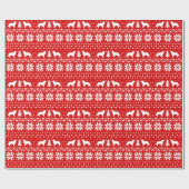 コリ縁どードッグシルエットクリスマスパターン赤 ラッピングペーパー (フラット)