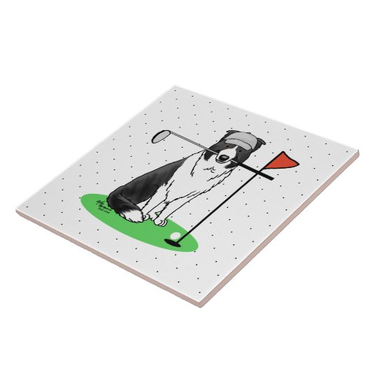 コリ縁どードッグ遊ズゴルフ(白黒)おもしろい タイル (側面)