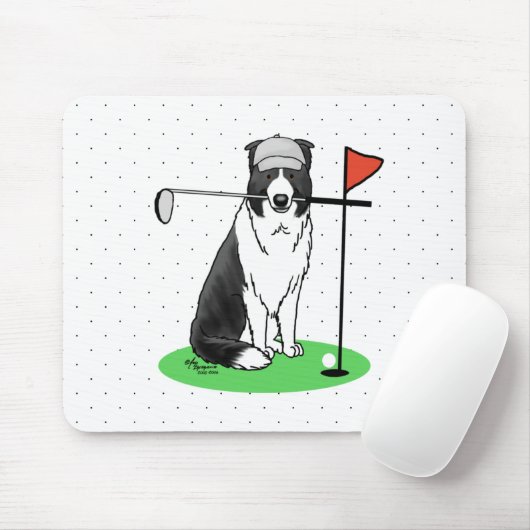 コリ縁どードッグ遊ズゴルフ(白黒)おもしろい マウスパッド (マウス)