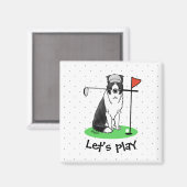 コリ縁どードッグ遊ズゴルフ（白黒）おもしろい マグネット (正面/裏面)