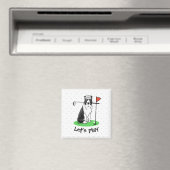 コリ縁どードッグ遊ズゴルフ（白黒）おもしろい マグネット (インサイチュ (食洗機))