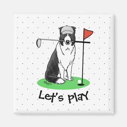 コリ縁どードッグ遊ズゴルフ（白黒）おもしろい マグネット (正面)