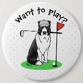 コリ縁どードッグ遊ズゴルフ（白黒）おもしろい 缶バッジ (正面)