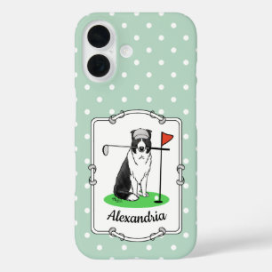 コリ縁どードッグ遊ズゴルフ（白黒）おもしろい iPhone 16ケース