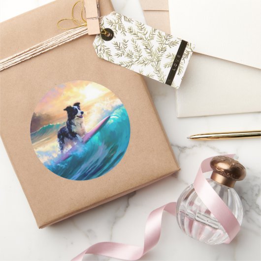 コリ縁どービーチサーフィン絵画ズ ラウンドシール (ギフト)