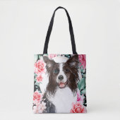 コリ縁どー水色犬顔バラ トートバッグ (正面)