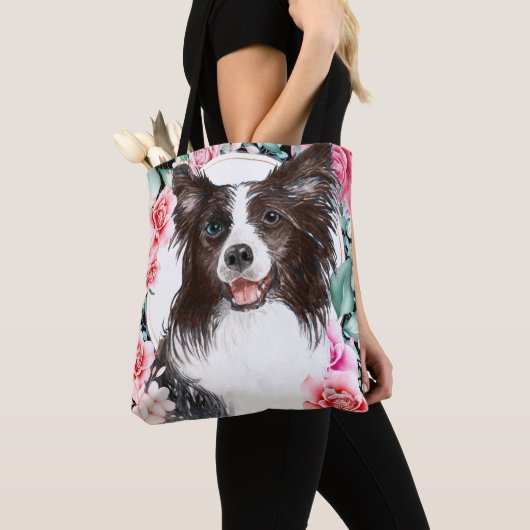 コリ縁どー水色犬顔バラ トートバッグ (クローズアップ)