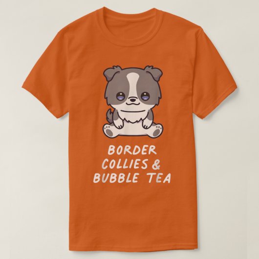 コリ縁どー&バブルティーかわいいアニメドッグ恋人 Tシャツ (デザイン正面)