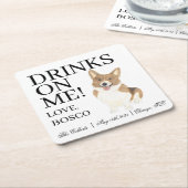 コリ赤と白ギ結婚ドッグ スクエアペーパーコースター (アングル)