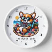 コルおもしろいギ遊のビーチ家族へのトランプのポーカー 壁時計 (正面)