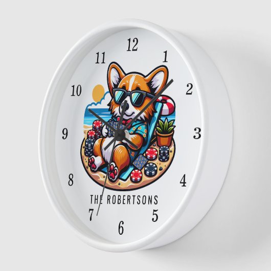 コルおもしろいギ遊のビーチ家族へのトランプのポーカー 壁時計 (傾斜)