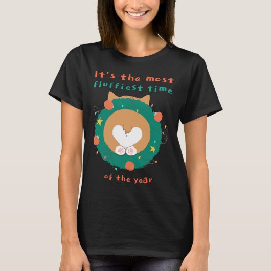 コルギがクリスマスリースに詰まる Tシャツ (正面)