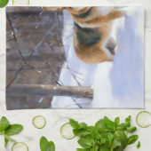 コルギが雪のクリスマスを過ごす キッチンタオル (折り畳み)