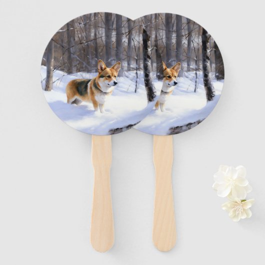 コルギが雪のクリスマスを過ごす ハンドファン (正面&裏面)