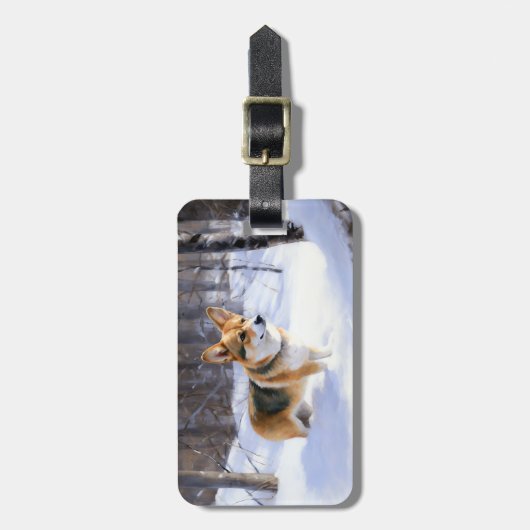 コルギが雪のクリスマスを過ごす ラゲッジタグ (正面縦)