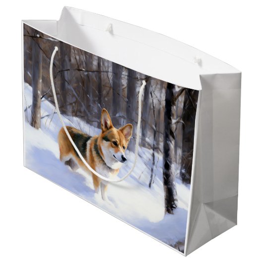 コルギが雪のクリスマスを過ごす ラージペーパーバッグ (裏面アングル)