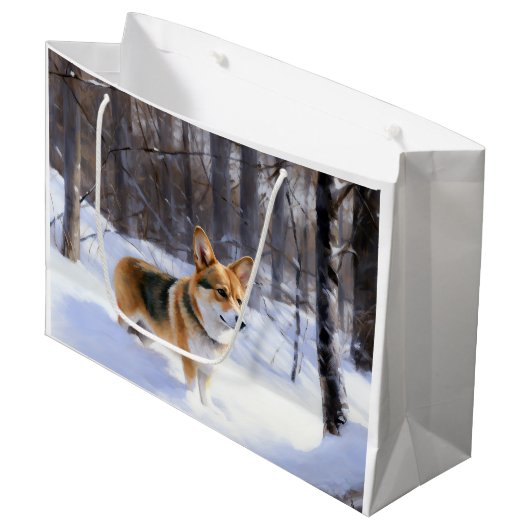 コルギが雪のクリスマスを過ごす ラージペーパーバッグ (正面アングル)