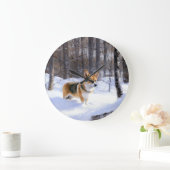 コルギが雪のクリスマスを過ごす ラージ壁時計 (ホーム)