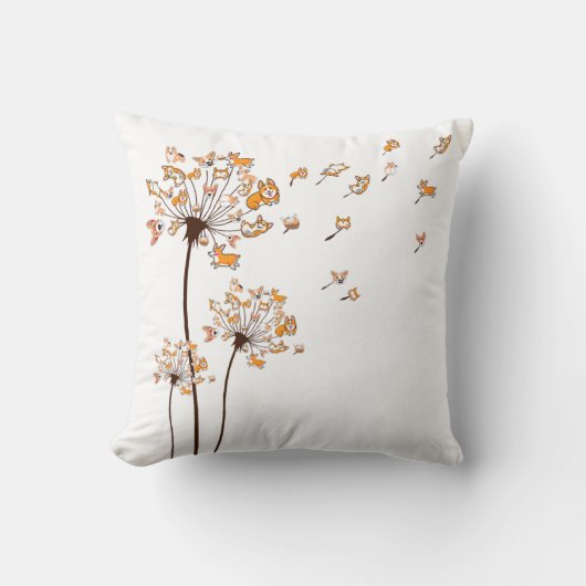 コルギの花フライダンデリオンシャツカワイト犬好き クッション (正面)